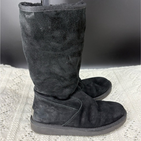 UGG Tall Alber Black Side Zipper Suede Womens 7 Winter Boot Mid Calf Fur Lined - Picture 5 of 10